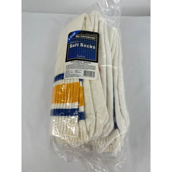 VTG 80s No Nonsense 3-Pack Mens Soft Tube Socks White Striped - Picture 1 of 3